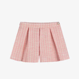Patachou-Girls Pink & Glittery Gold Cotton Tweed Skort | Childrensalon