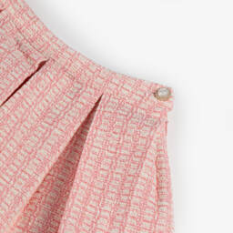 Patachou-Girls Pink & Glittery Gold Cotton Tweed Skort | Childrensalon