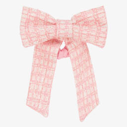 Patachou-Girls Pink Tweed Bow Hair Scrunchy (15cm) | Childrensalon