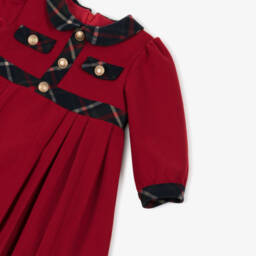 Patachou-Girls Red & Blue Tartan Trim Twill Dress | Childrensalon