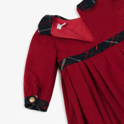 Patachou-Girls Red & Blue Tartan Trim Twill Dress | Childrensalon