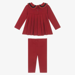 Patachou-Girls Red Cotton Leggings Set with Ribbon Trim | Childrensalon