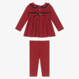 Patachou-Girls Red Cotton Leggings Set with Ribbon Trim | Childrensalon
