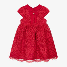 Patachou-Girls Red Lace Dress with Chiffon Bow | Childrensalon
