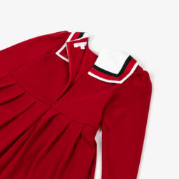 Patachou-Girls Red Sailor Collar Cotton Jersey Dress | Childrensalon