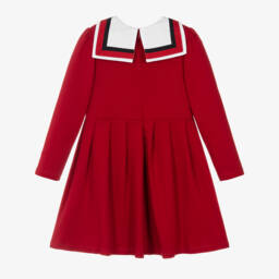Patachou-Girls Red Sailor Collar Cotton Jersey Dress | Childrensalon