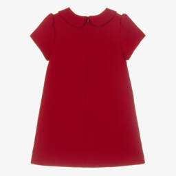 Patachou-Girls Red Twill Dress with Flower Appliqués | Childrensalon