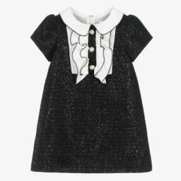Girls Shimmery Black Tweed Dress