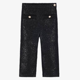 Patachou-Girls Shimmery Black Tweed Trousers | Childrensalon