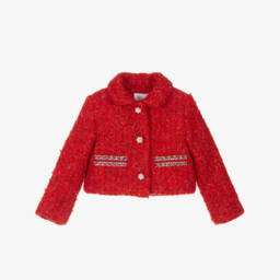 Жакет красный из блестящего твида для девочек