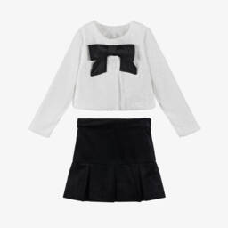 Patachou-Girls White & Black Velvet Skirt Set with Sequins | Childrensalon
