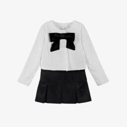 Patachou-Girls White & Black Velvet Skirt Set with Sequins | Childrensalon