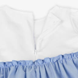 Patachou-Girls White & Blue Cotton Dress | Childrensalon