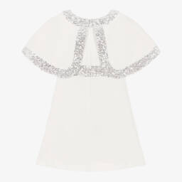 Patachou-Girls White Crêpe Jersey Sequin Trim Cape Dress | Childrensalon