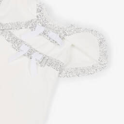 Patachou-Girls White Crêpe Jersey Sequin Trim Cape Dress | Childrensalon