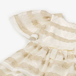 Patachou-Girls White & Gold Tulle & Chiffon Dress | Childrensalon