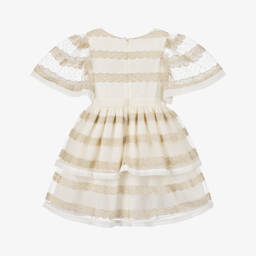 Patachou-Girls White & Gold Tulle & Chiffon Dress | Childrensalon