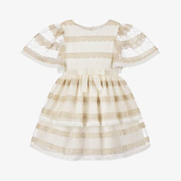 Patachou-Girls White & Gold Tulle & Chiffon Dress | Childrensalon