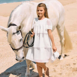 Patachou-Girls White Layered Chiffon Dress | Childrensalon