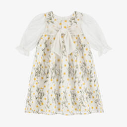 Patachou-Girls White Organza Embroidered Daisy Dress | Childrensalon