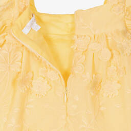 Patachou-Girls Yellow Embroidered Cotton Dress | Childrensalon