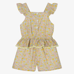 Patachou-Girls Yellow & Pink Floral Cotton Playsuit | Childrensalon