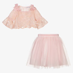 Patachou-Pink Lace &Tulle Skirt Set | Childrensalon