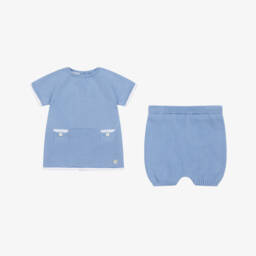 PAZ Rodríguez-Baby Boys Blue Cotton Knit Shorts Set | Childrensalon