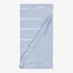 Baby Boys Blue Wool Knitted Stripe Blanket (98cm)
