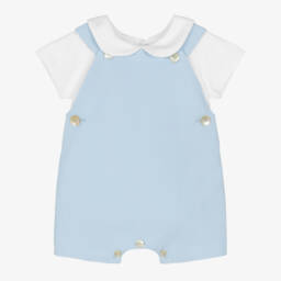 PAZ Rodríguez-Baby Boys Pale Blue Cotton Dungaree Set | Childrensalon