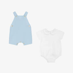 PAZ Rodríguez-Baby Boys Pale Blue Cotton Dungaree Set | Childrensalon