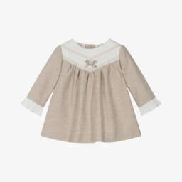 PAZ Rodríguez-Baby Girls Beige Brushed Cotton Smocked Dress | Childrensalon