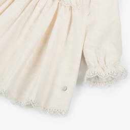 PAZ Rodríguez-Baby Girls Ivory Cotton Dress & Bonnet Set with Lace Trim | Childrensalon