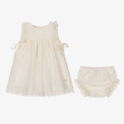 PAZ Rodríguez-Baby Girls Ivory Plumeti Cotton Dress | Childrensalon