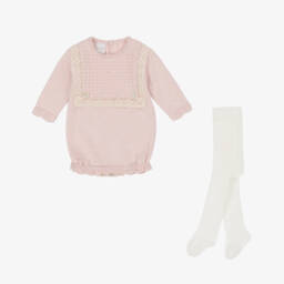PAZ Rodríguez-Baby Girls Pink Knitted Shortie & Tights Set | Childrensalon