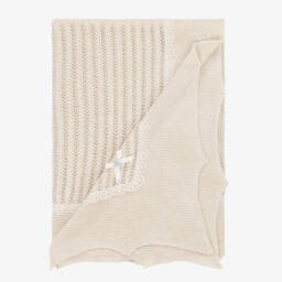 PAZ Rodríguez-Beige Cotton & Cashmere Knitted Baby Shawl (106cm) | Childrensalon