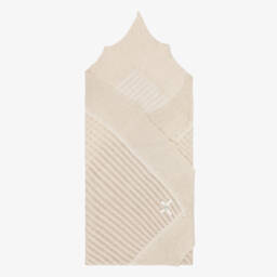 PAZ Rodríguez-Beige Cotton & Cashmere Knitted Baby Shawl (106cm) | Childrensalon