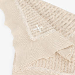 PAZ Rodríguez-Beige Cotton & Cashmere Knitted Baby Shawl (106cm) | Childrensalon