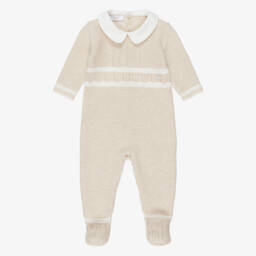 Beige Cotton Knitted Babygrow