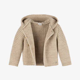 PAZ Rodríguez-Beige Knitted Jacket with Faux Fur Collar | Childrensalon