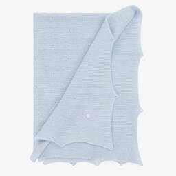 PAZ Rodríguez-Blue Scalloped Cotton & Cashmere Knit Baby Shawl (100cm) | Childrensalon