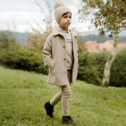 PAZ Rodríguez-Пальто классическое бежевое с воротником для мальчиков | Childrensalon