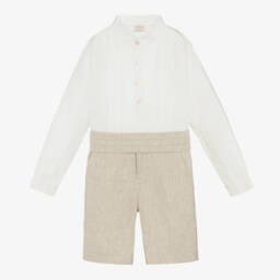 PAZ Rodríguez-Boys Beige Linen Shorts Set | Childrensalon