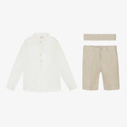 PAZ Rodríguez-Boys Beige Linen Shorts Set | Childrensalon