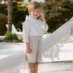 PAZ Rodríguez-Boys Beige Linen Shorts Set | Childrensalon