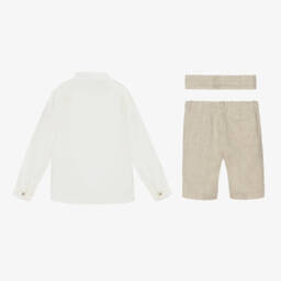 PAZ Rodríguez-Boys Beige Linen Shorts Set | Childrensalon