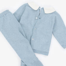 PAZ Rodríguez-Boys Blue Cotton & Cashmere Knit 2 Piece Babygrow | Childrensalon