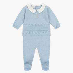 PAZ Rodríguez-Boys Blue Cotton & Cashmere Knit 2 Piece Babygrow | Childrensalon