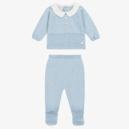PAZ Rodríguez-Boys Blue Cotton & Cashmere Knit 2 Piece Babygrow | Childrensalon