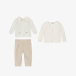 PAZ Rodríguez-Boys Ivory & Beige Cotton Buster Suit Set | Childrensalon